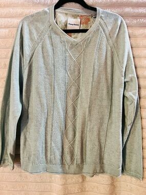 Tommy Bahama Womens Seafoam Green Cable V-Neck Sweater Womens L